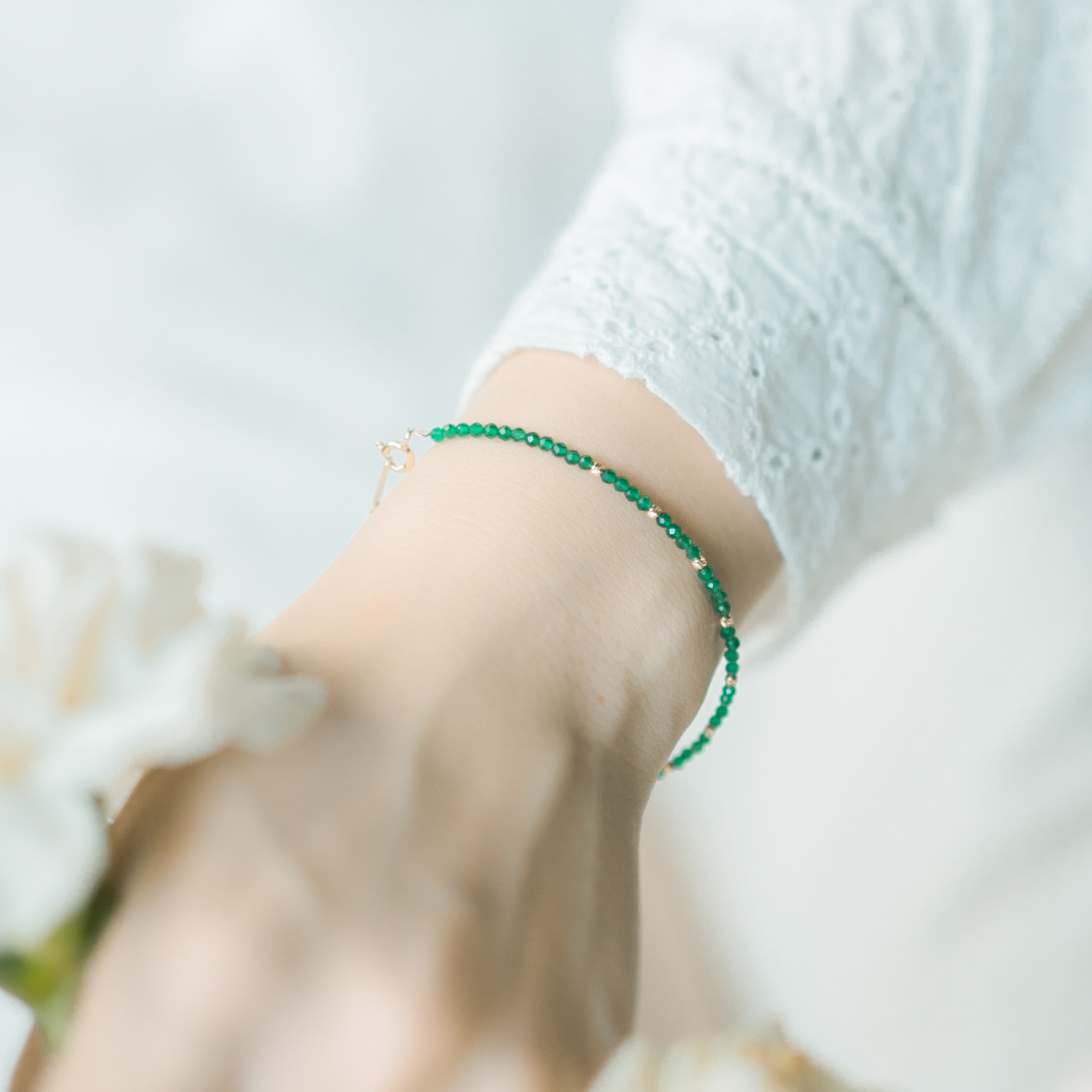 14K cutting ball綠瑪瑙手工手環