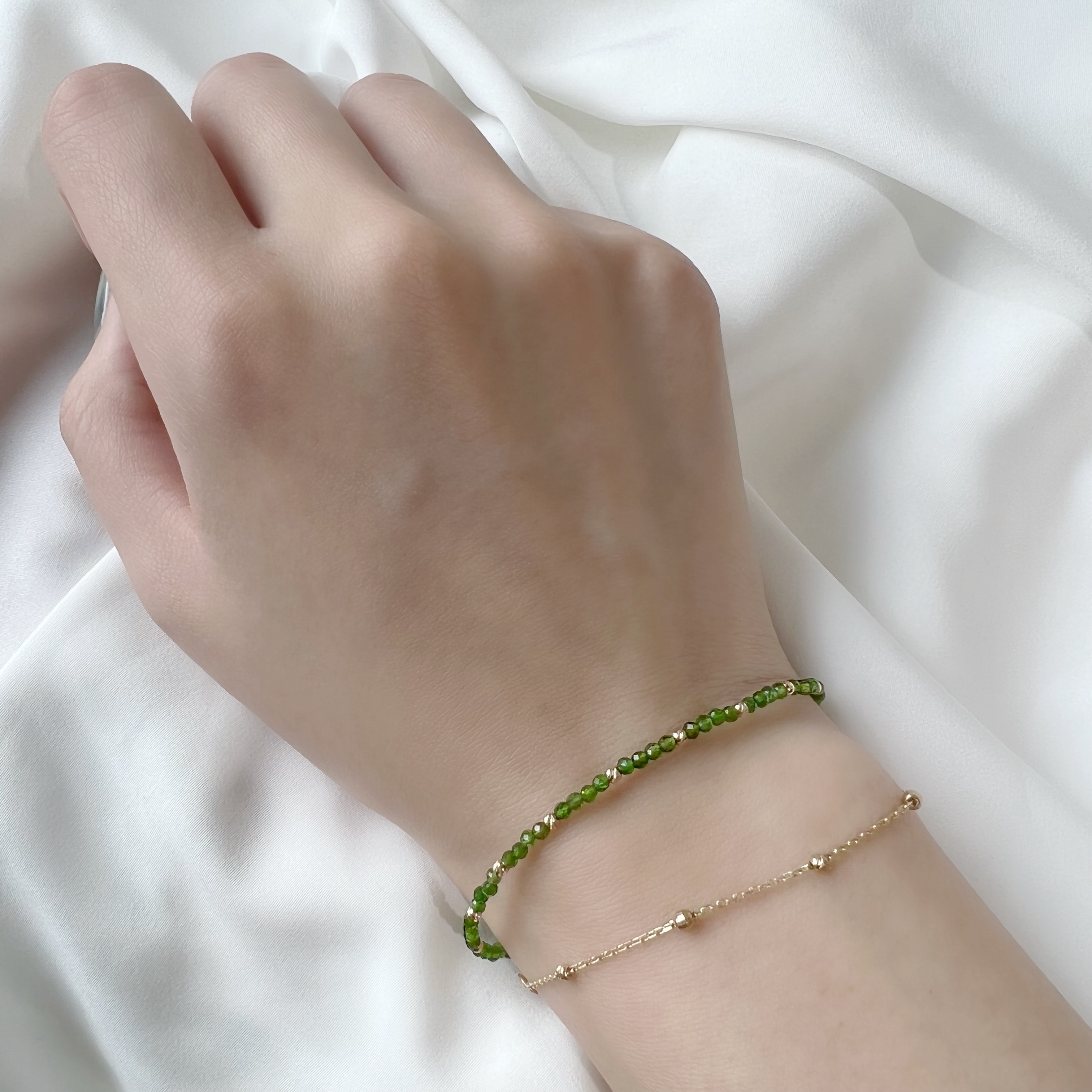 14K cutting ball透輝石手工手環