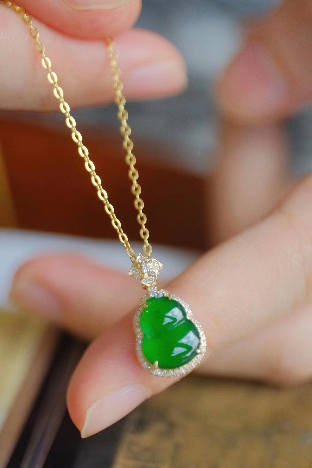 濃陽綠葫蘆吊墜, 天然翡翠A玉, 緬甸玉, Jade, Jadeite