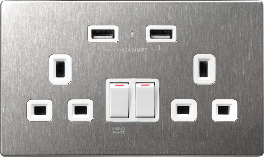 【不銹鋼白色】M2K USB 孖蘇 《4.2A》