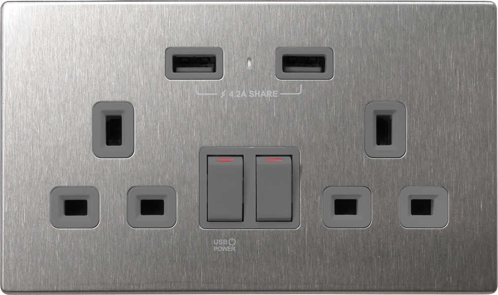 【不銹鋼灰色】M2K USB 孖蘇 《4.2A》