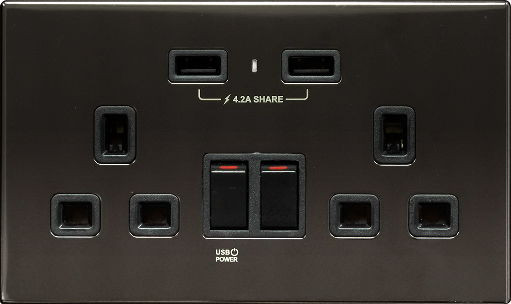 【不銹鋼鏡黑】M2K USB 孖蘇 《4.2A》