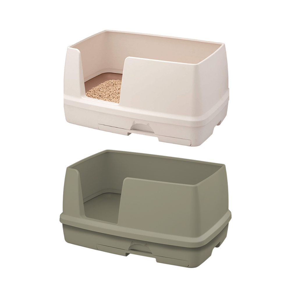 日本Unicharm 嬌聯-寬型抗菌消臭貓便盆 白/摩卡灰