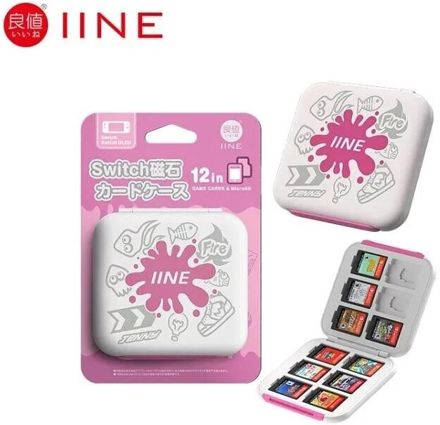 NS 良值 12入磁吸遊戲卡匣盒 斯普拉遁風格 粉白 L714