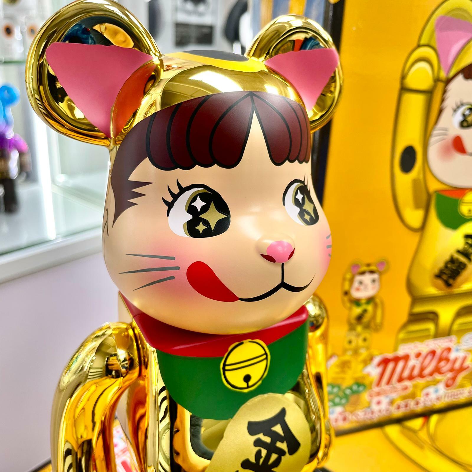 100% + 400%  Be@rbrick Maneki Neko Peko-chan Gold Fortune Gold Plating (招き猫 ペコちゃん 金運 金メッキ)