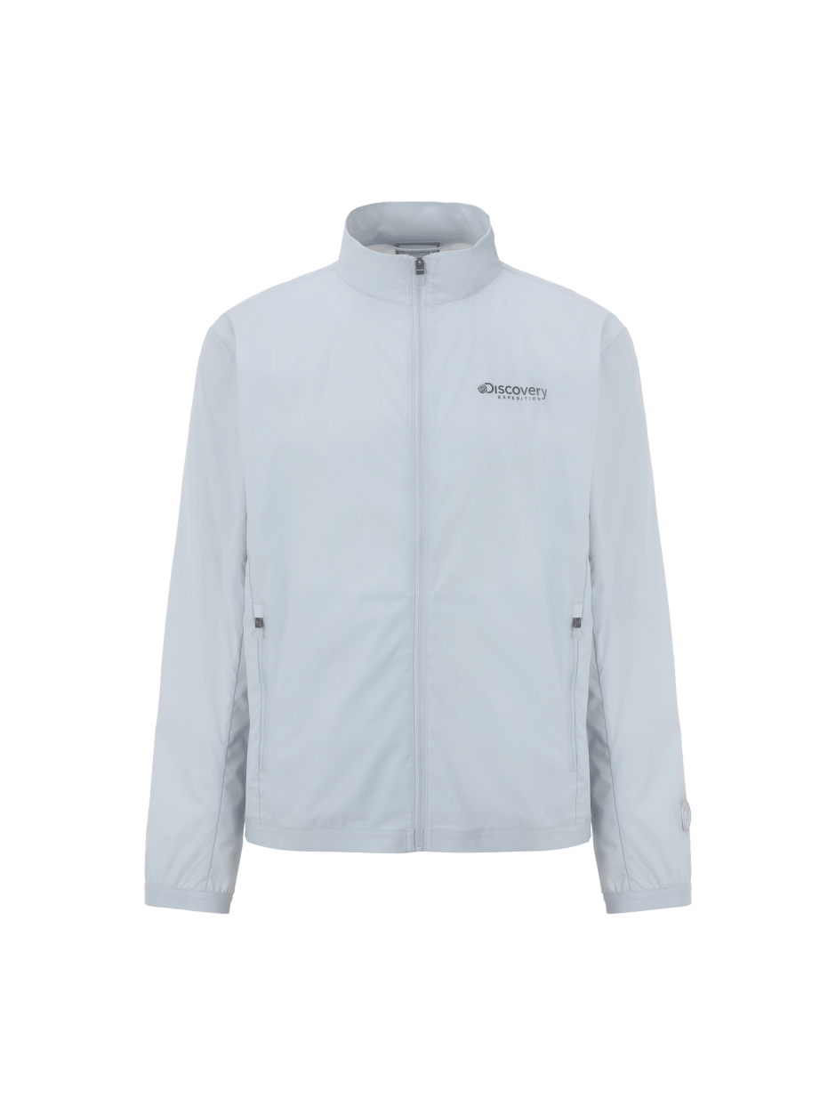Discovery 輕便 基本款 小LOGO  高領 風衣 外套 水藍色 男