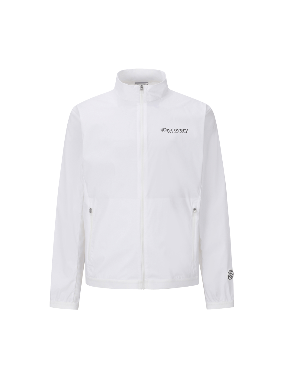 Discovery 輕便 基本款 小LOGO  高領 風衣 外套 白色 男