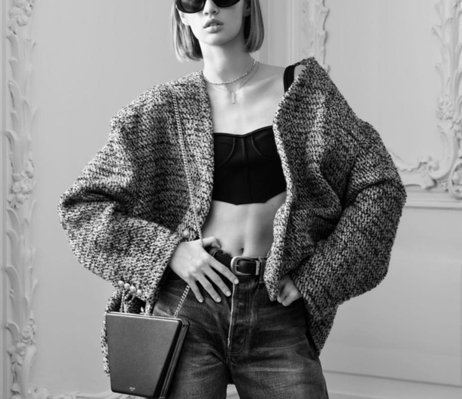 Celine oversized cardigan in tweed leopard
