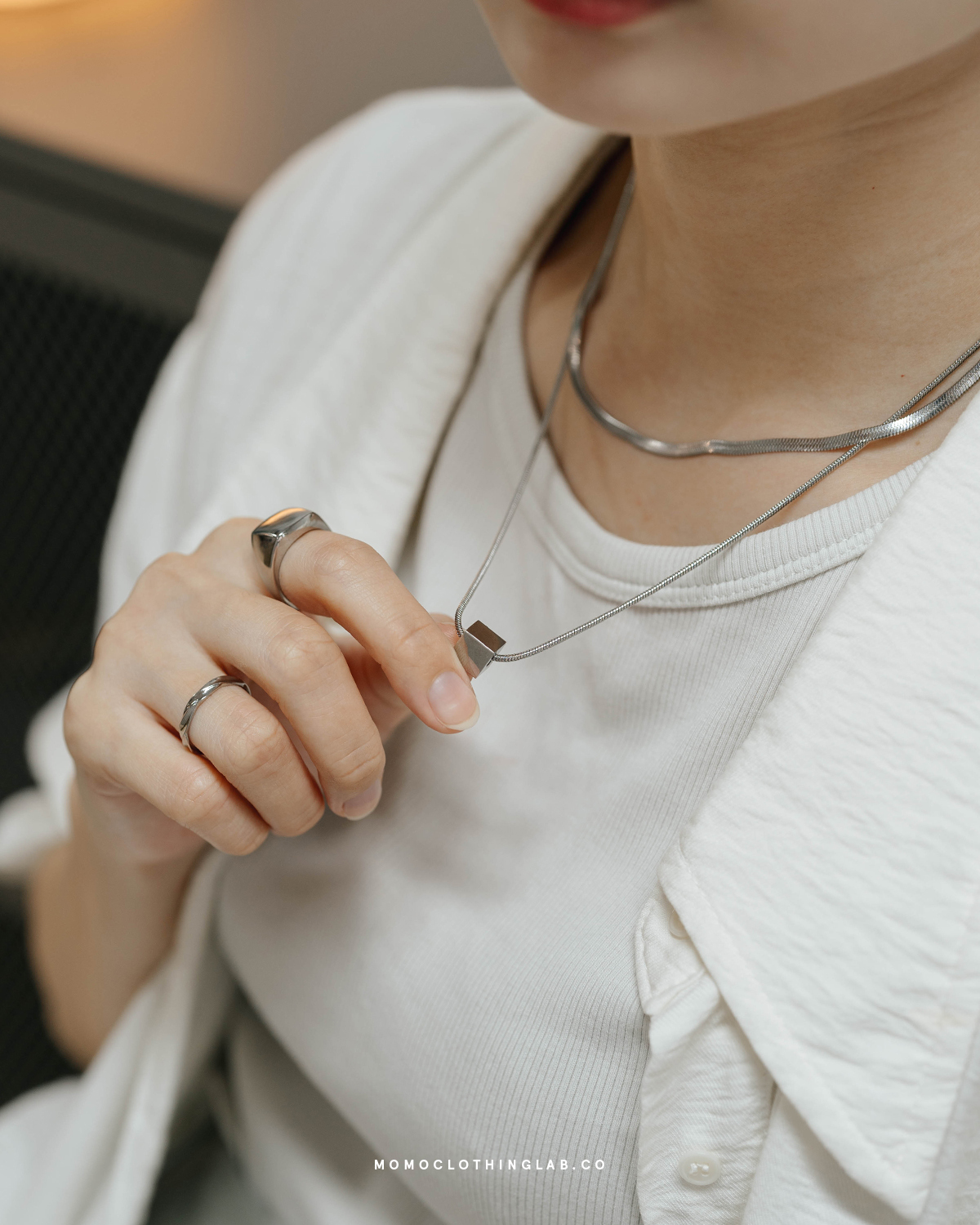 #現貨 (ACCN575) 鋼項鍊 極簡方塊蛇骨項鍊組