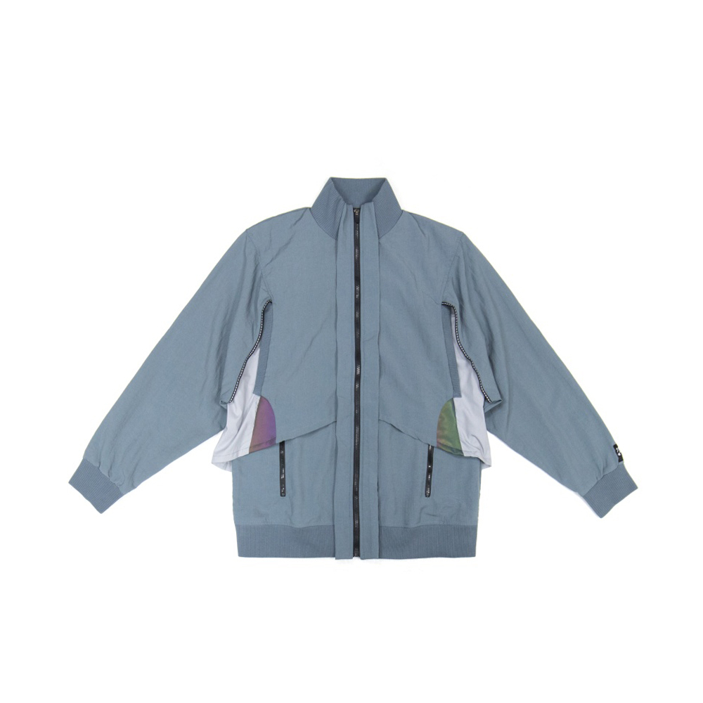 立領後透氣變異夾克-灰藍