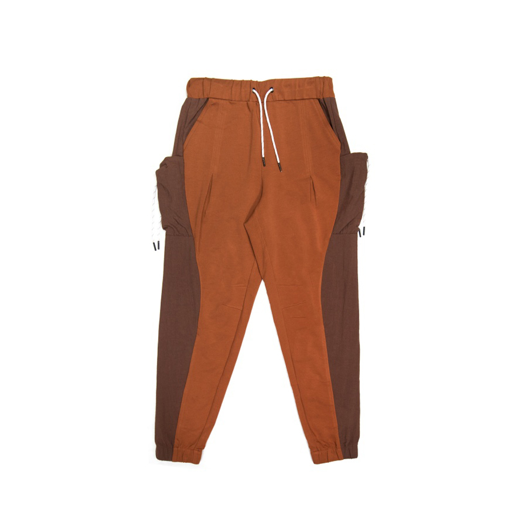 拼色束口長褲-橙紅