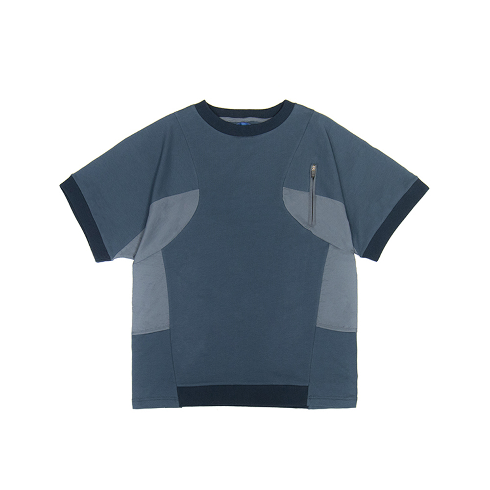 寬鬆羅紋袖上衣-灰藍