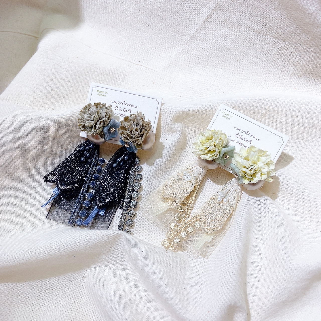 [網站限定優惠][日本制] 復古LACE人造花耳環