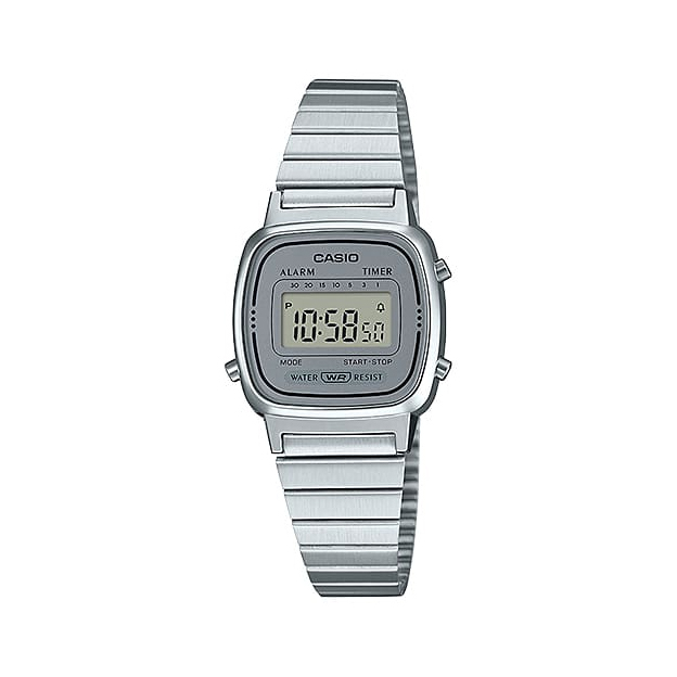 Casio LA670WA-7 女裝細錶面 銀色復古跳字錶