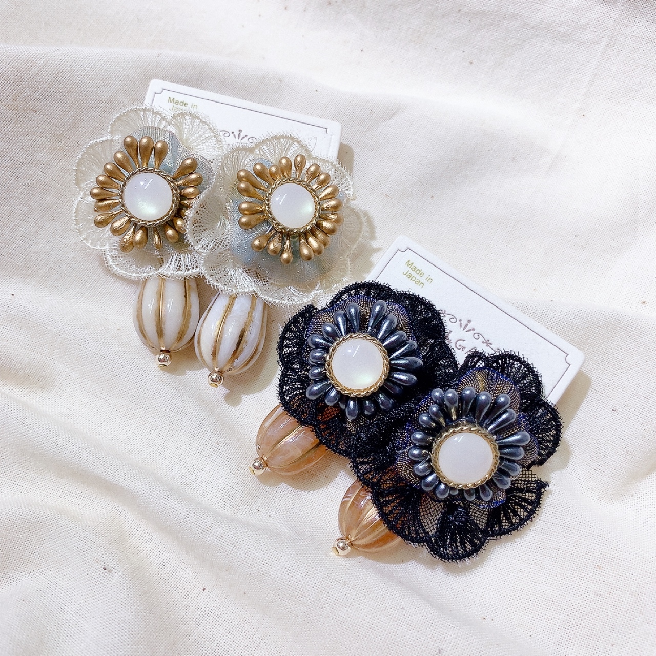 [日本制] 復古蕾絲大花後吊耳環 [網站限定優惠]