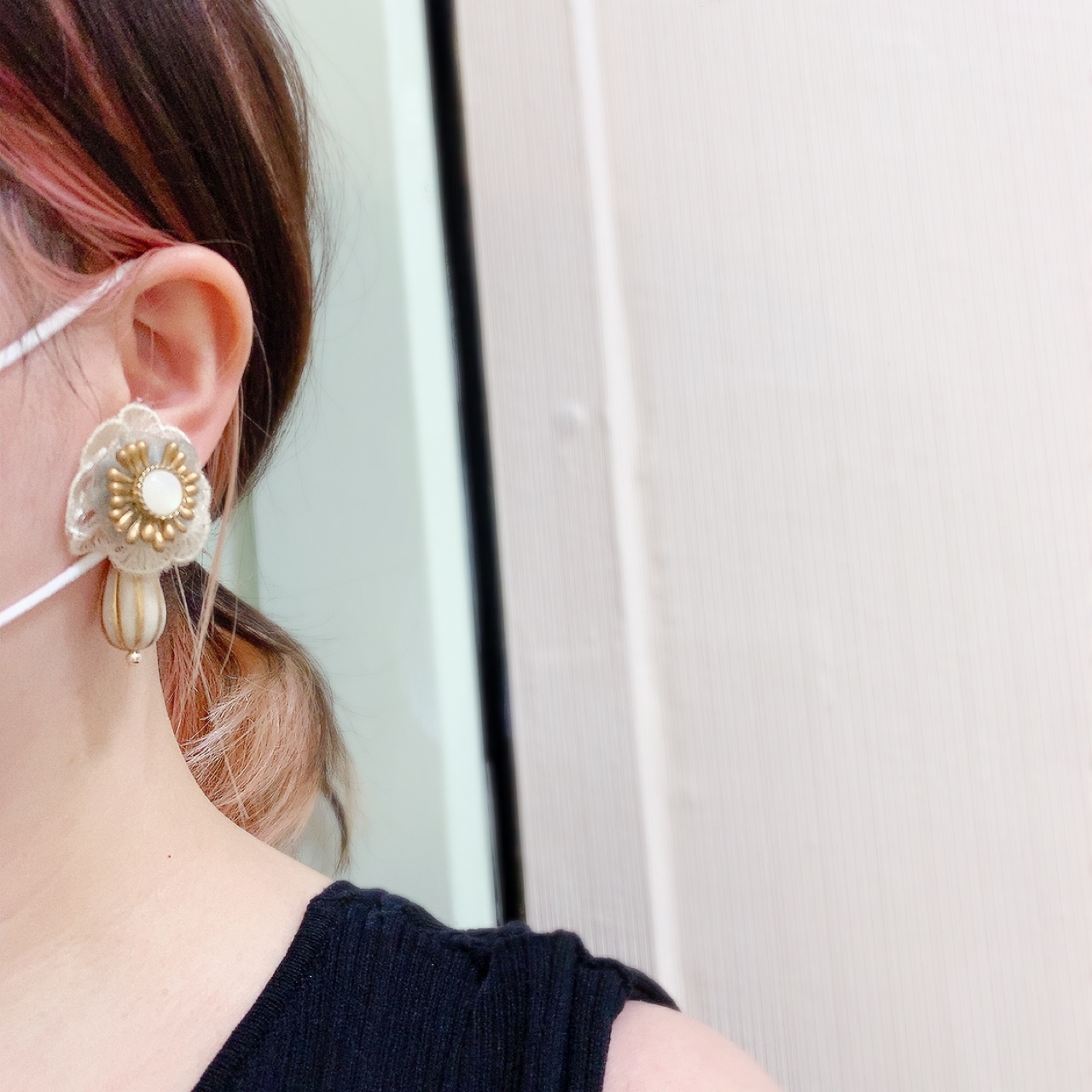 [日本制] 復古蕾絲大花後吊耳環 [網站限定優惠]