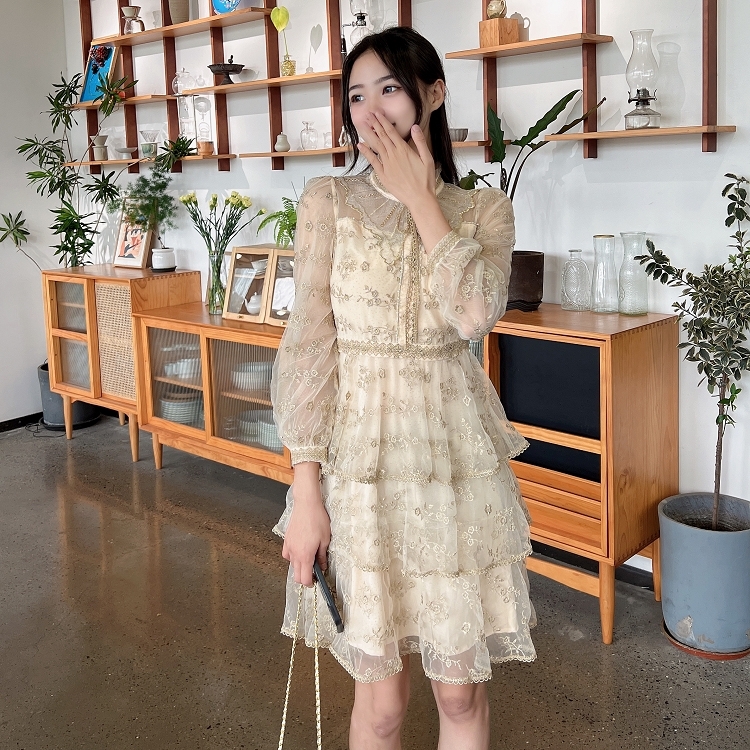 蕾絲領結玫瑰網紗洋