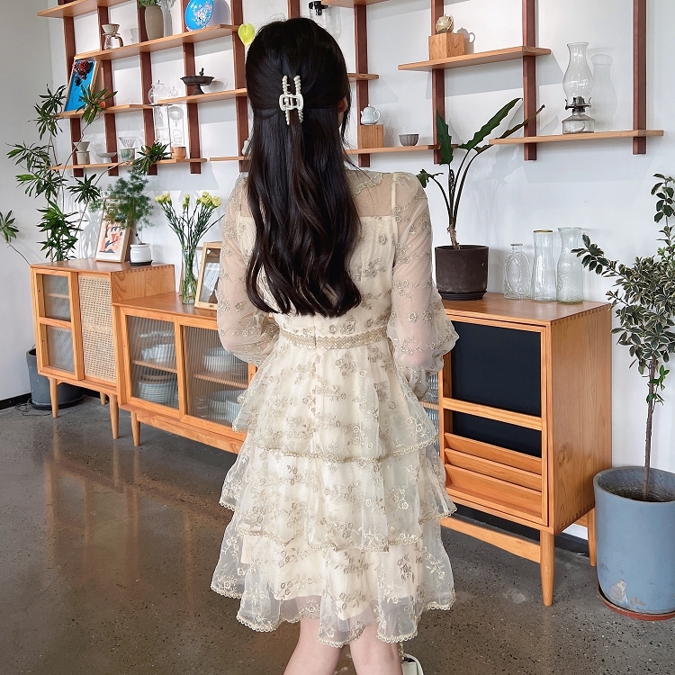 蕾絲領結玫瑰網紗洋