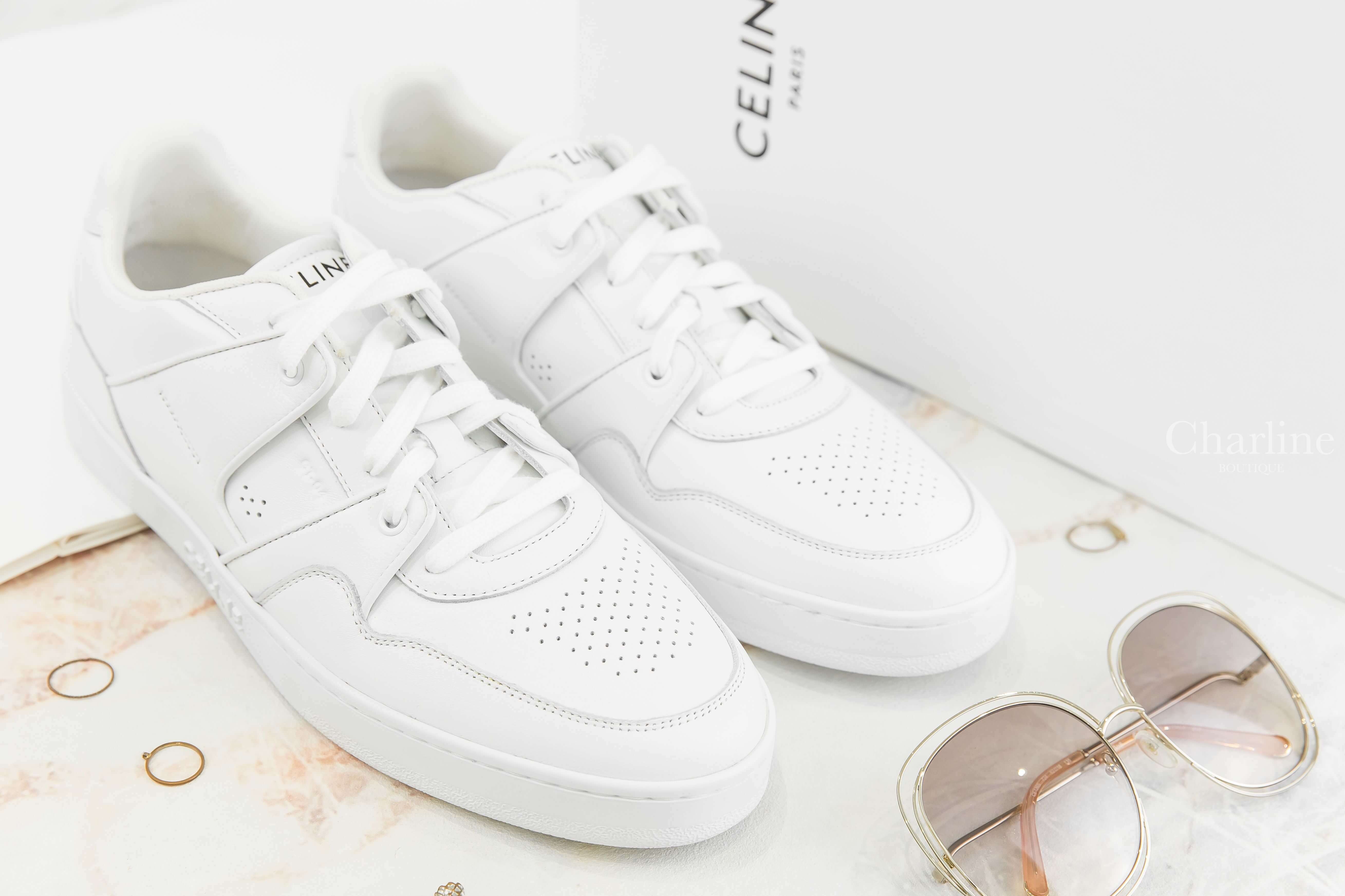Celine CT-04 Celine Trainer Low Lace-up Sneaker In Calfskin 光學白黑字後跟小牛皮低筒運動鞋-Charline Boutique 精品代購