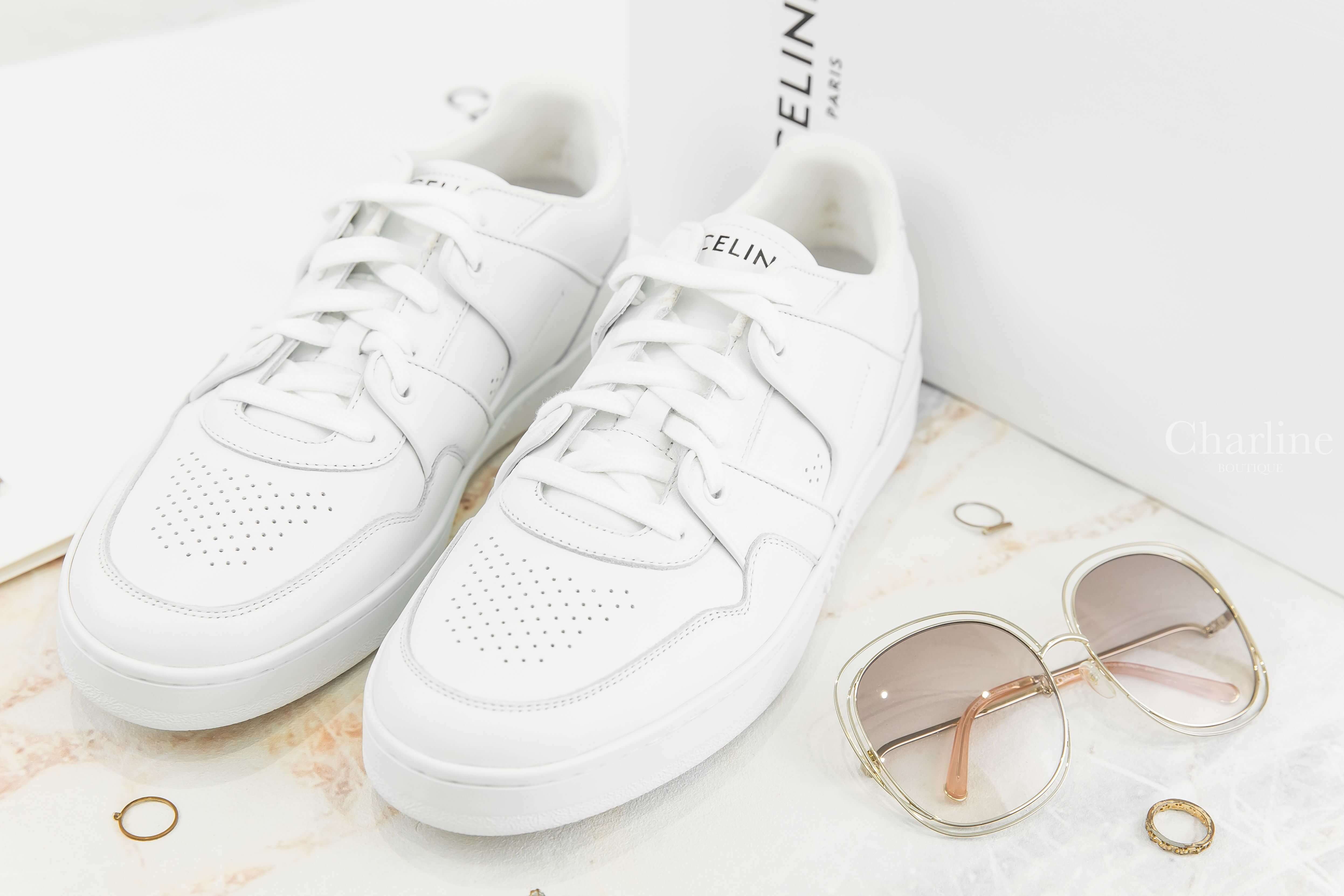 Celine CT-04 Celine Trainer Low Lace-up Sneaker In Calfskin 光學白黑字後跟小牛皮低筒運動鞋-Charline Boutique 精品代購