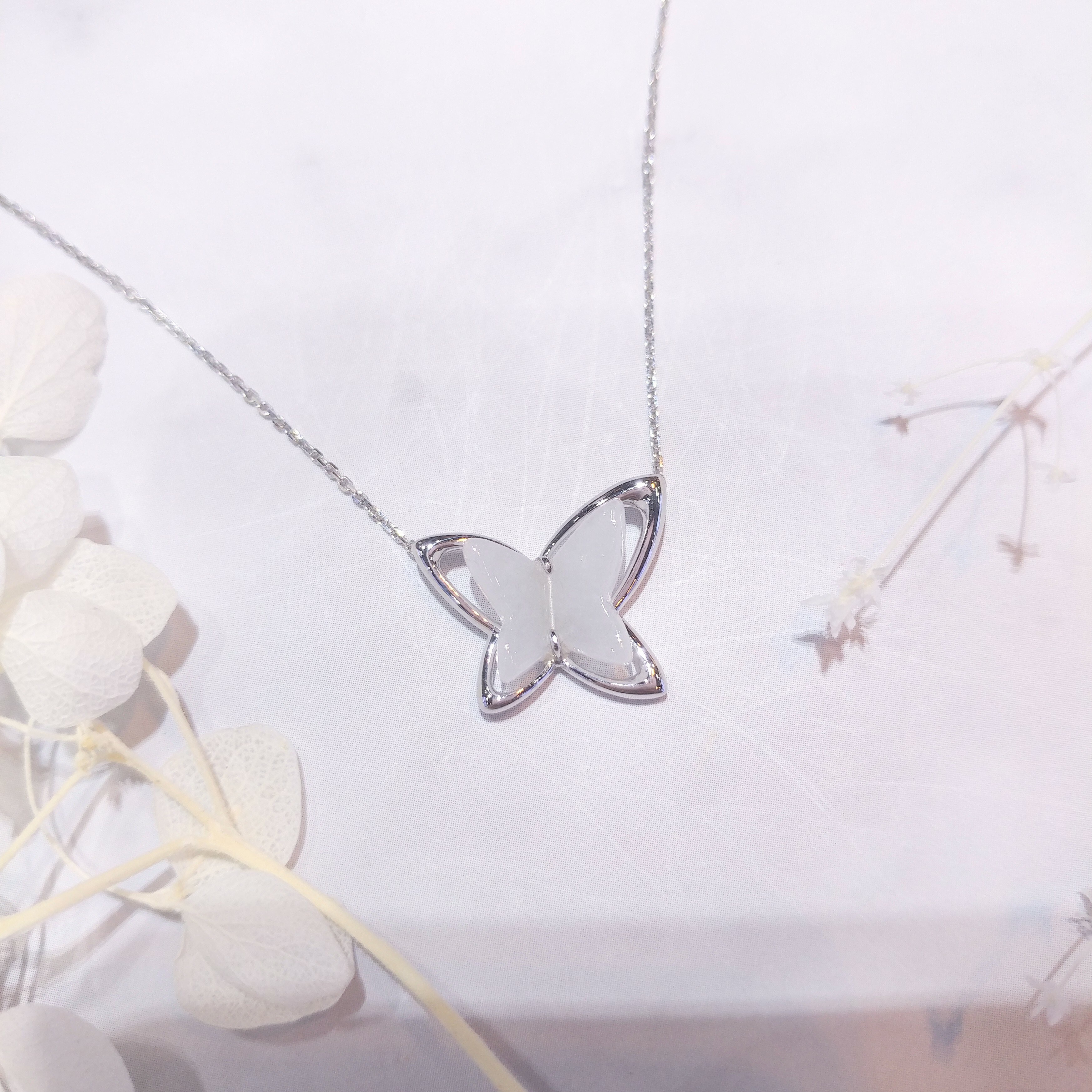 全新18K白金翡翠頸鍊