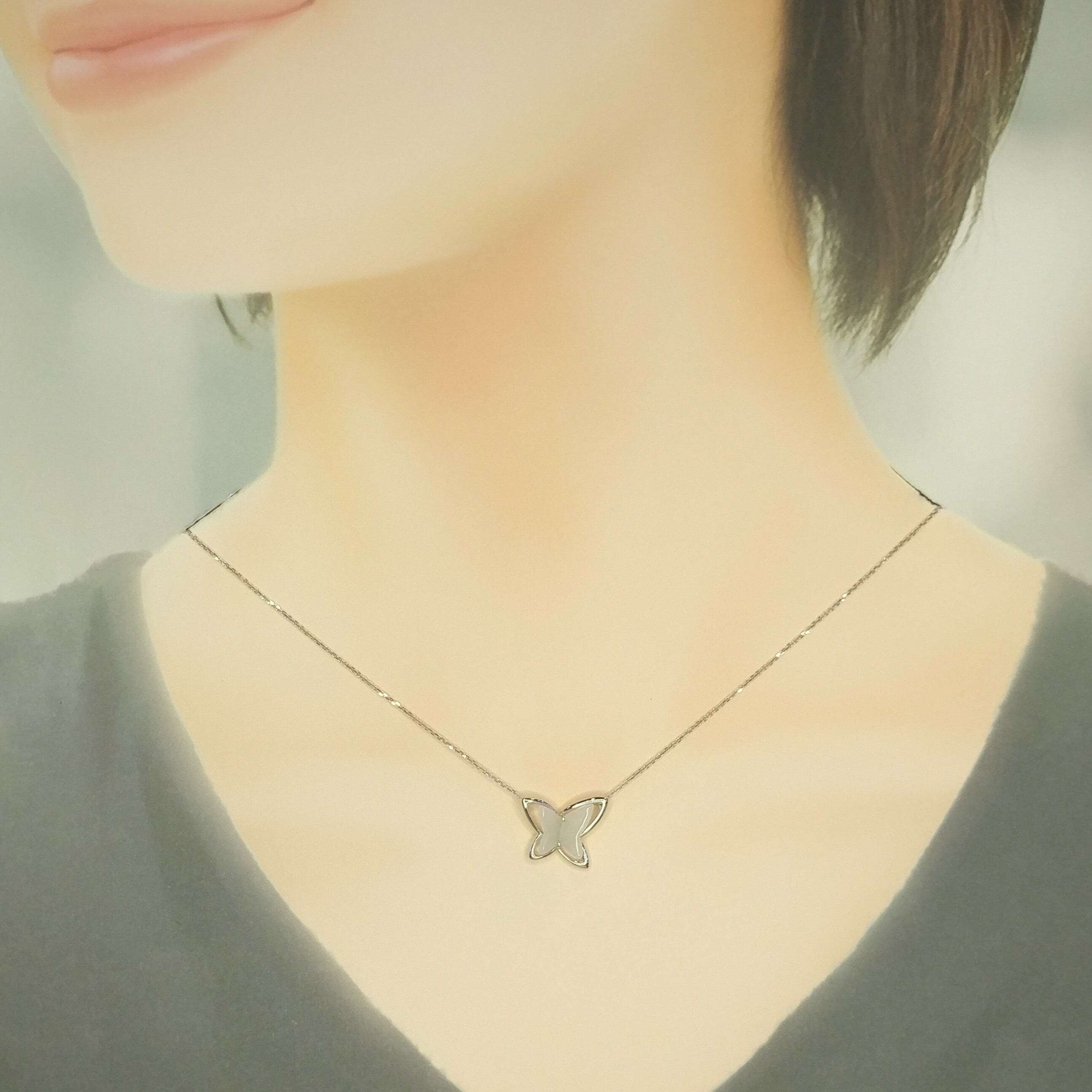 全新18K白金翡翠頸鍊