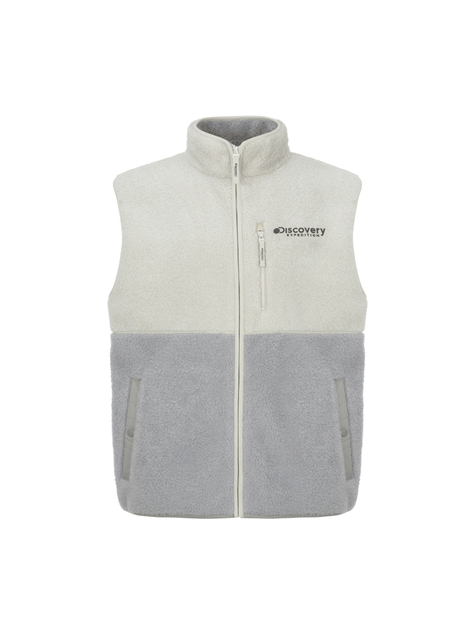 Discovery 拼色抓絨 背心 夾克 側口袋 百搭 藍