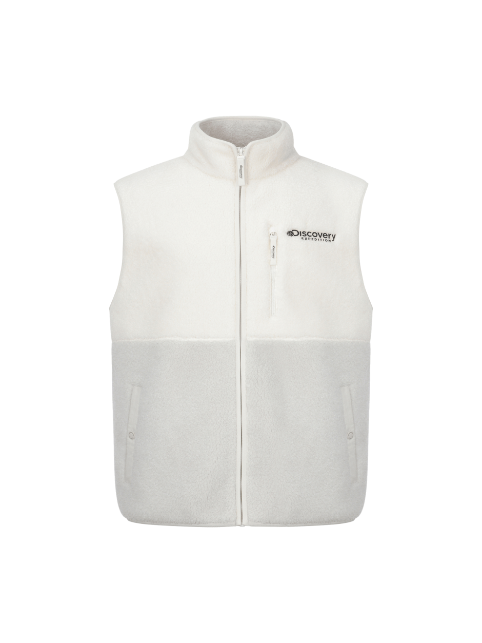 Discovery 拼色抓絨 背心 夾克 側口袋 百搭 淺灰