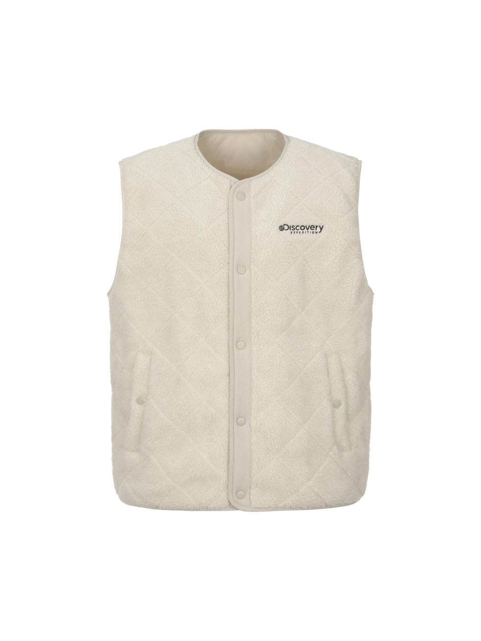 Discovery 雙面縫紉 抓絨 背心 夾克 米色