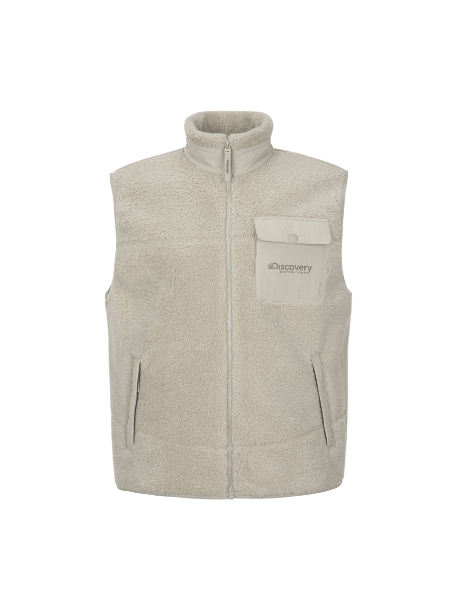 Discovery 百搭 素色 抓絨背心 夾克 米色