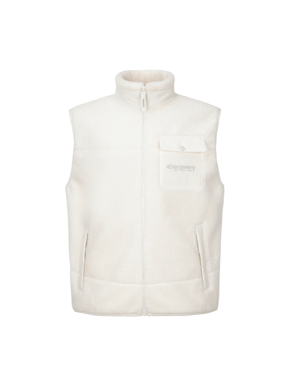 Discovery 百搭 素色 抓絨背心 夾克 象牙白