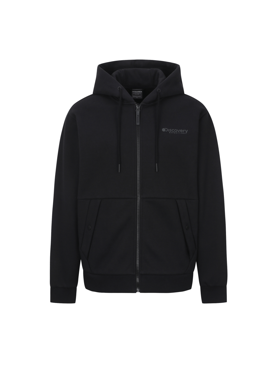 Discovery 小LOGO 連帽拉鍊 抓絨 外套 夾克 休閒 黑色 男