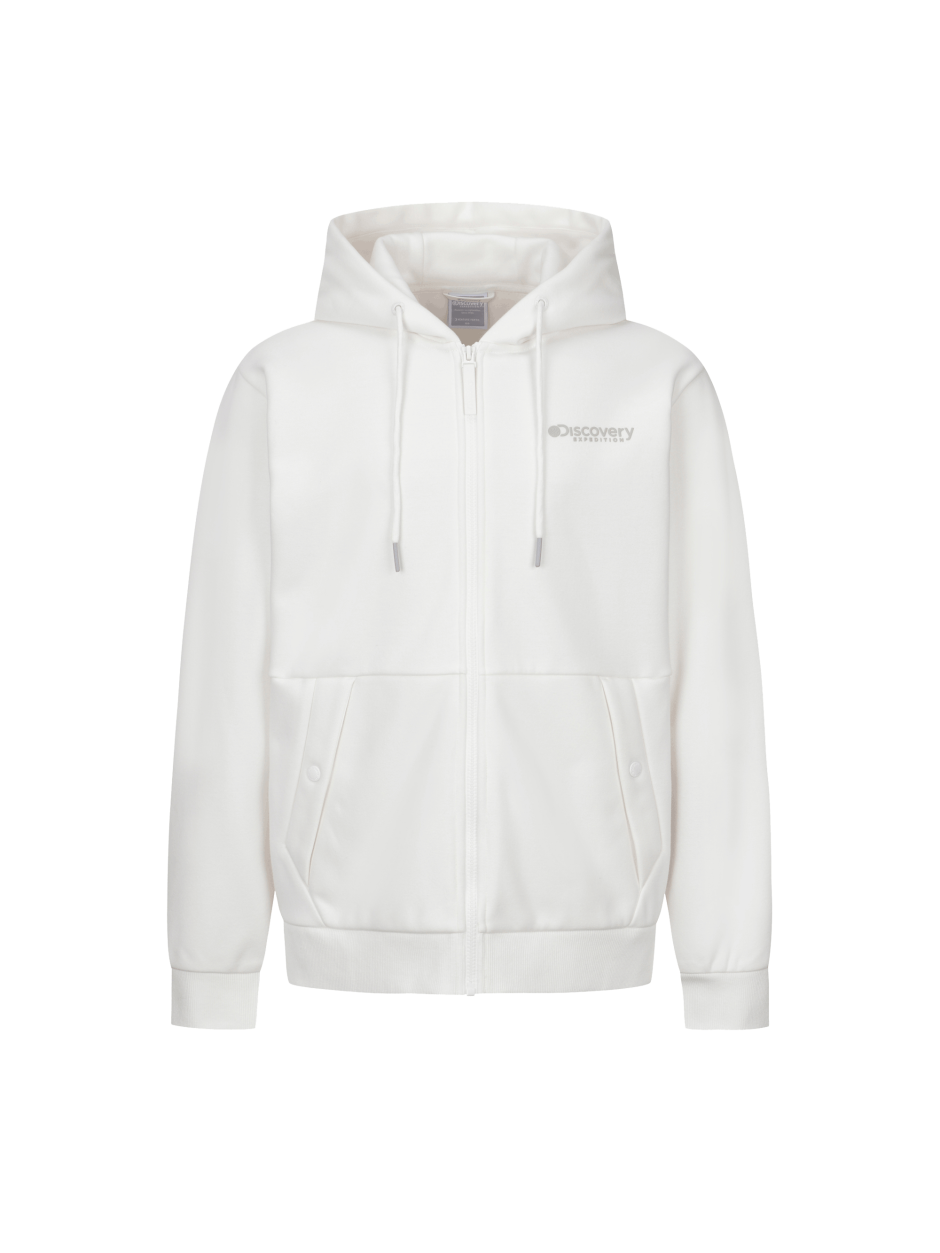 Discovery 小LOGO 連帽拉鍊 抓絨 外套 夾克 休閒 白色 男