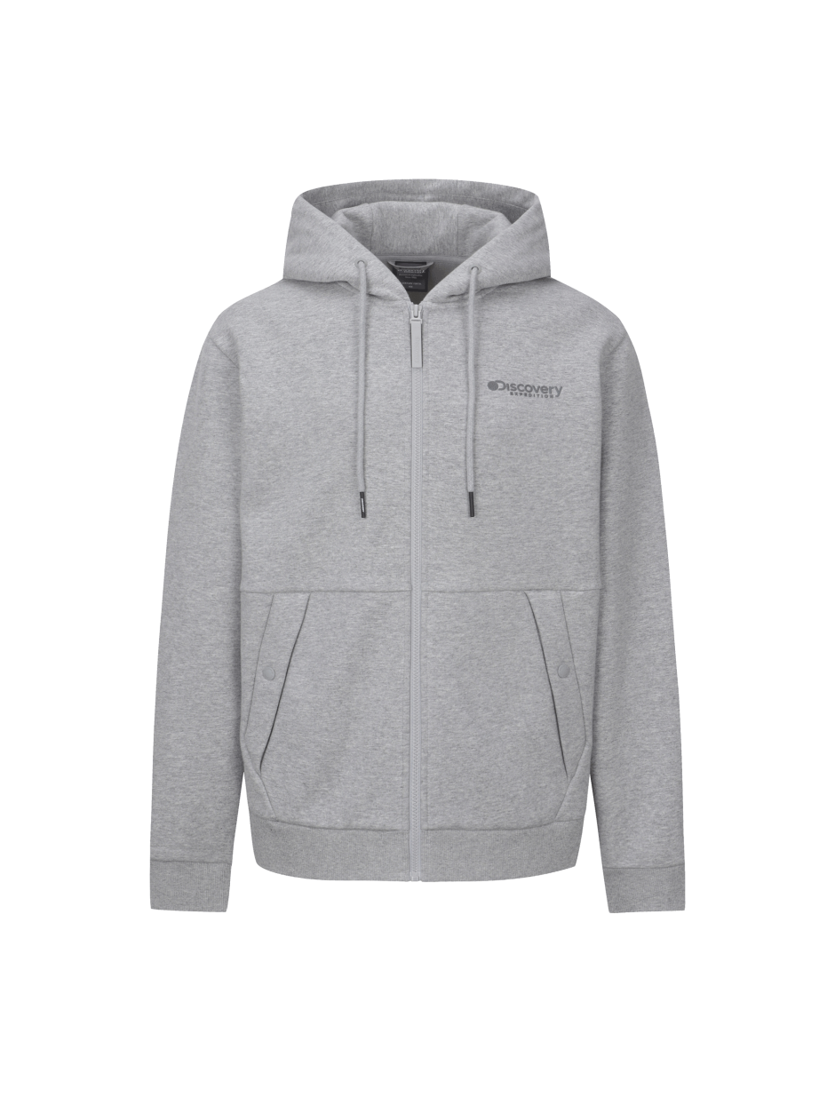 Discovery 小LOGO 連帽拉鍊 抓絨 外套 夾克 休閒 灰色 男