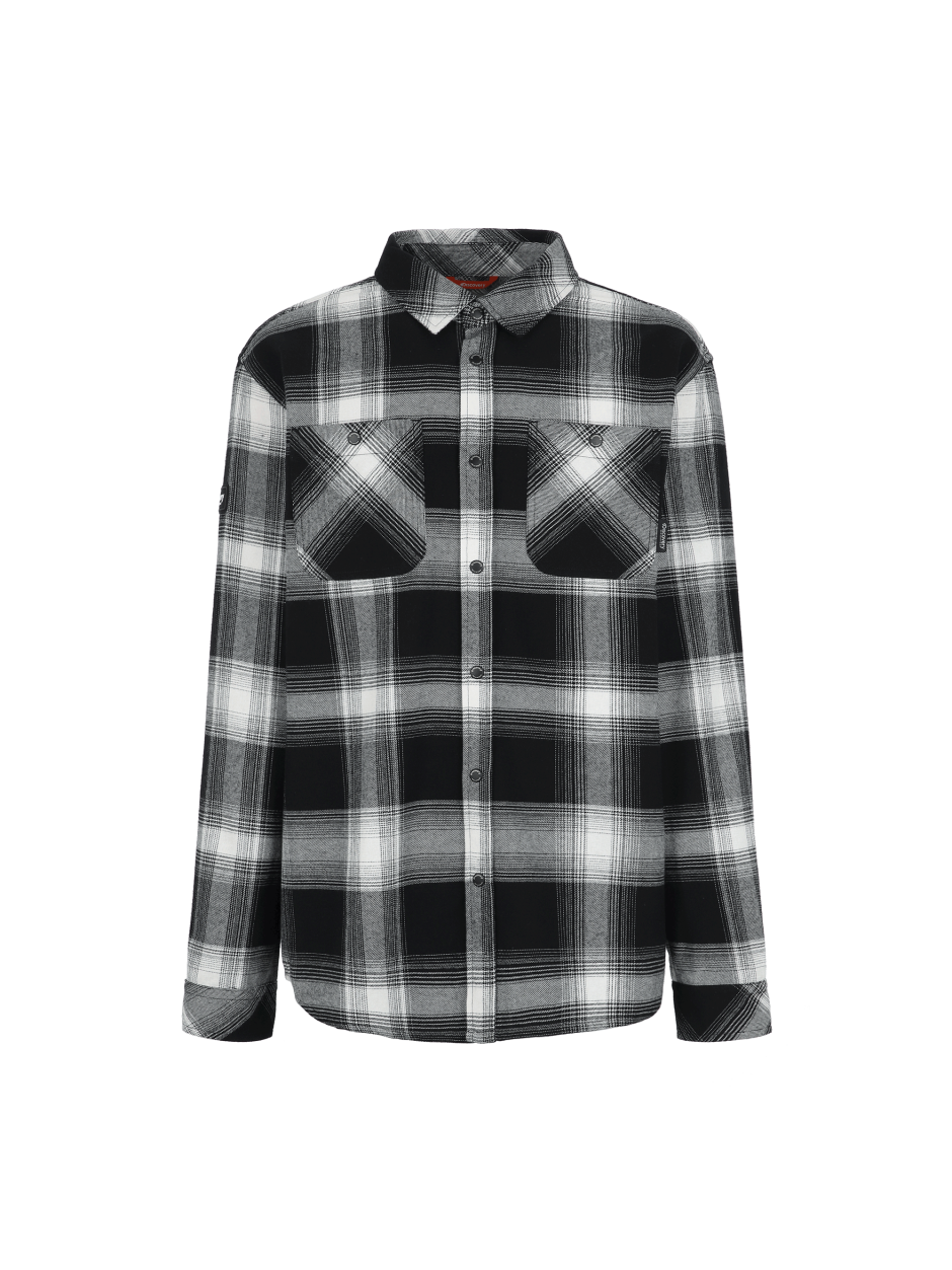 Discovery 小LOGO 法蘭絨 格紋襯衫 長袖 黑白 男