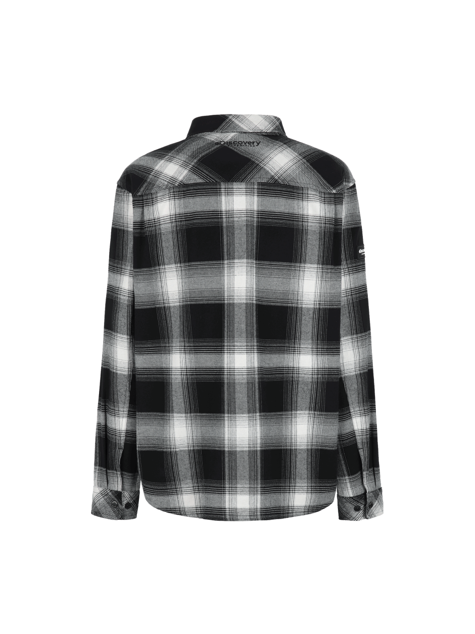 Discovery 小LOGO 法蘭絨 格紋襯衫 長袖 黑白 男
