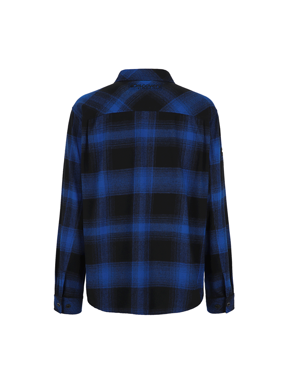 Discovery 小LOGO 法蘭絨 格紋襯衫 長袖 藍 男
