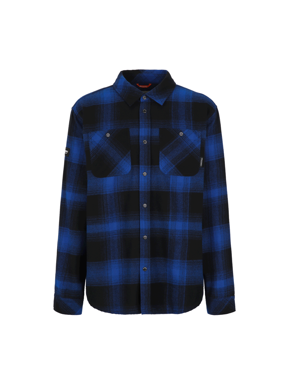 Discovery 小LOGO 法蘭絨 格紋襯衫 長袖 藍 男