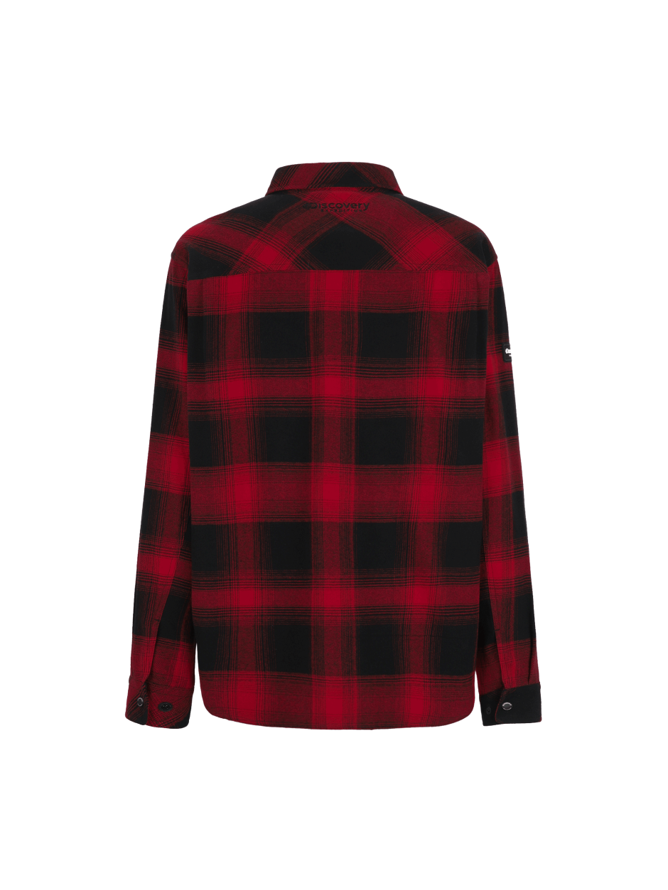 Discovery 小LOGO 法蘭絨 格紋襯衫 長袖 紅 男