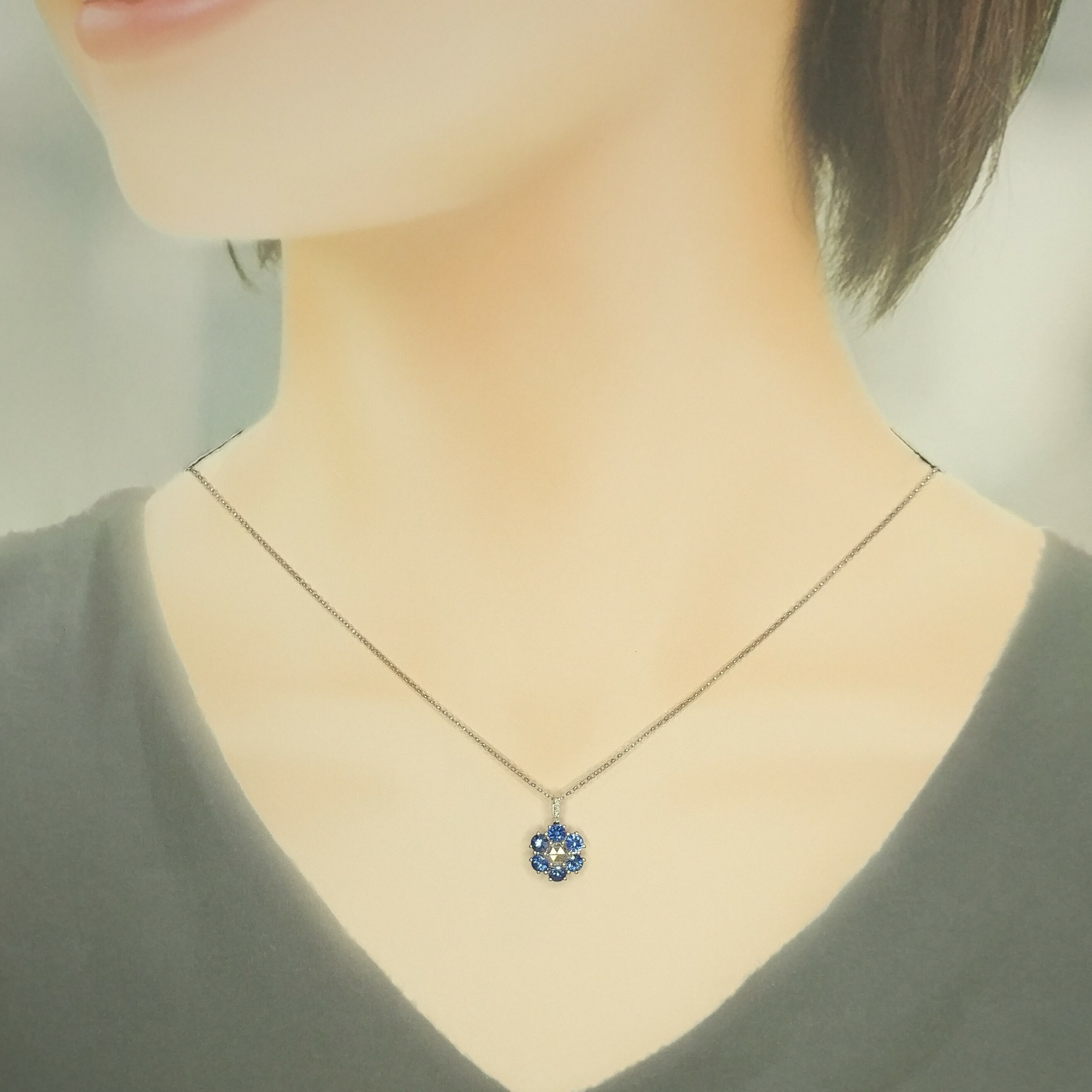 18K White Gold 1.11ct Sapphire and Diamond Pendant