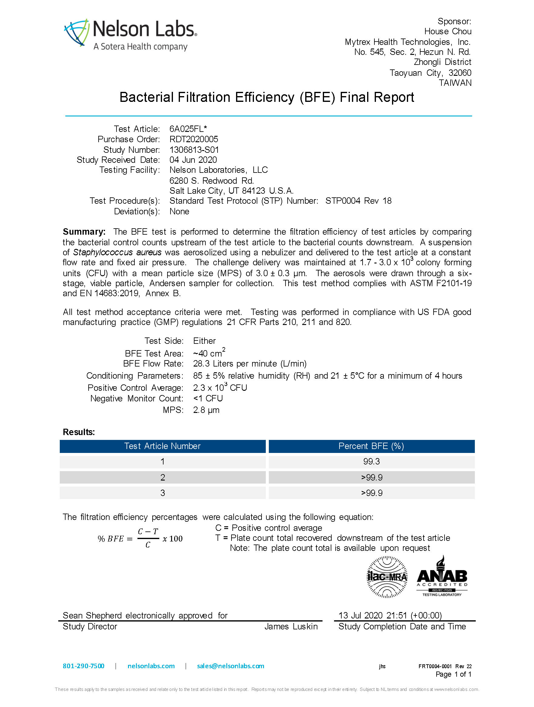 熔噴布供應商敏成Mytrex測試報告