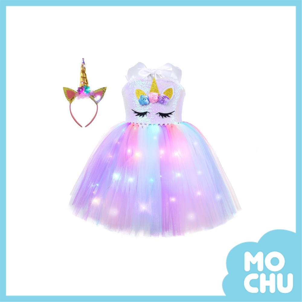 (XL碼現貨)亮片獨角獸LED燈裙