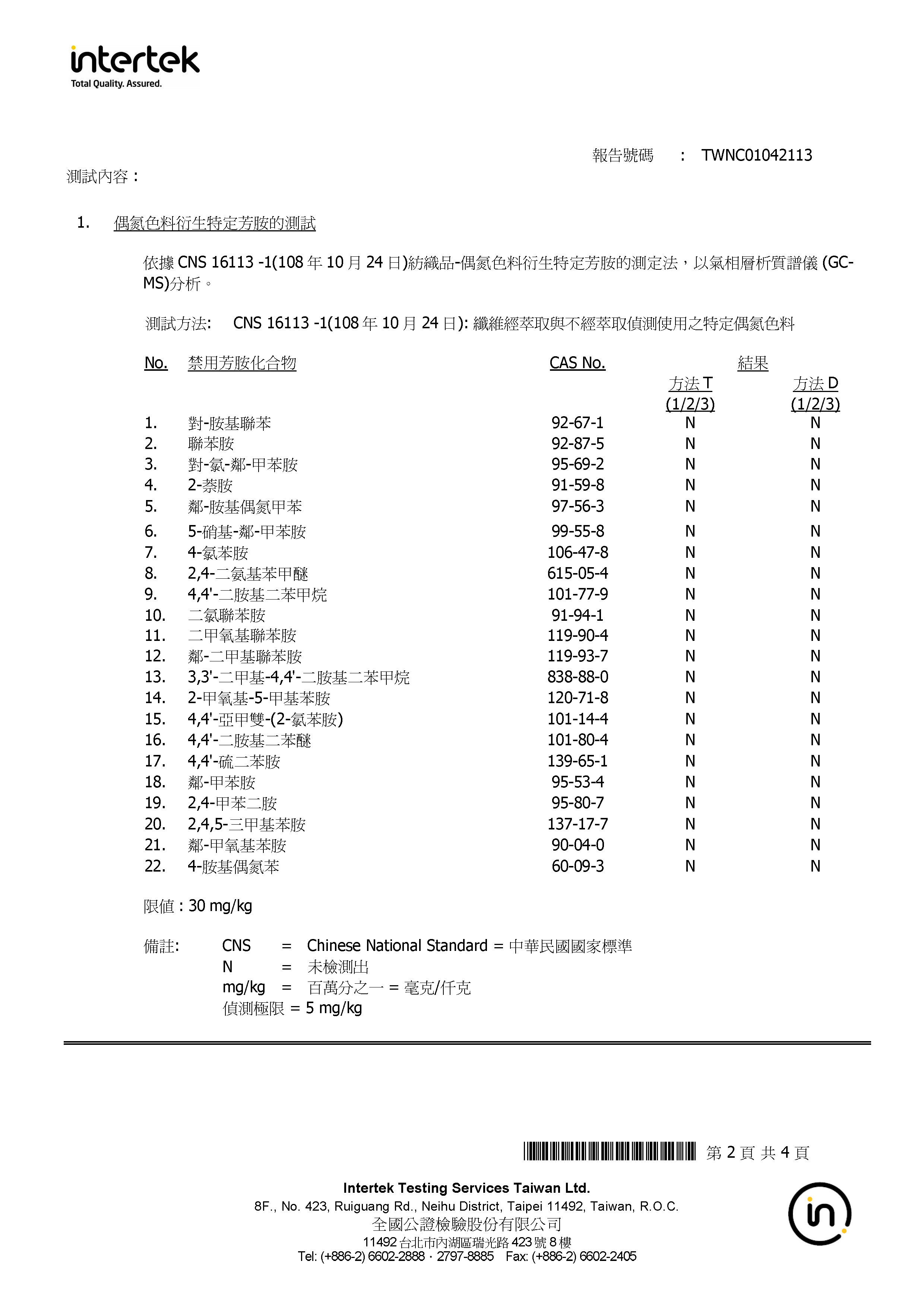 CNS15290紡織品安全規範測試報告