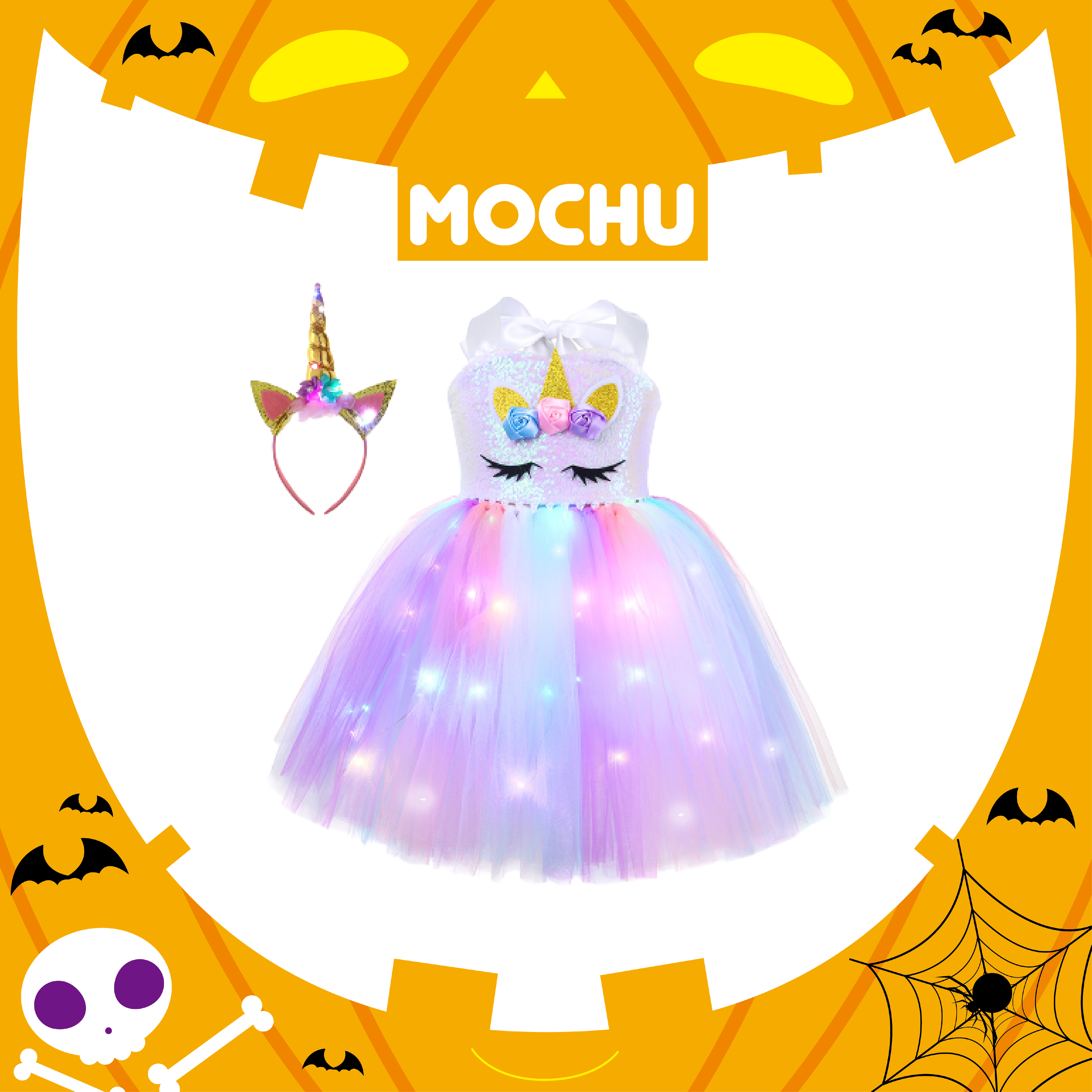 (XL碼現貨)亮片獨角獸LED燈裙