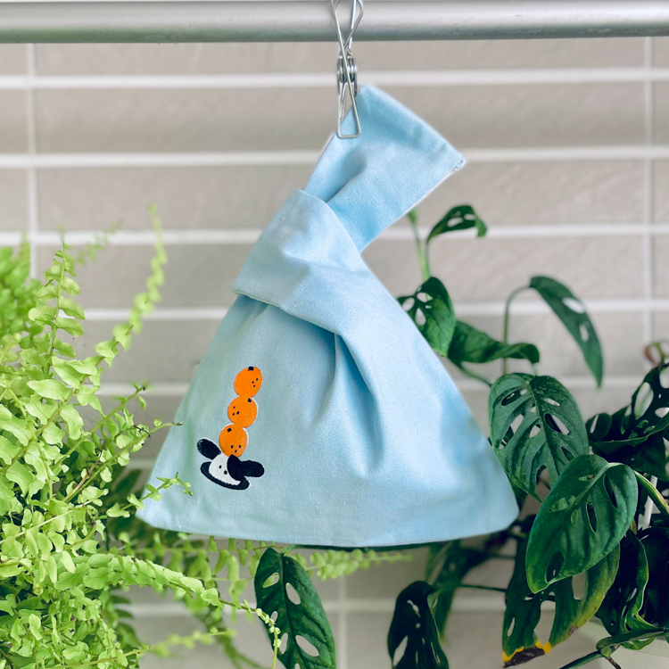 Hoi ホーイ｜絕版｜手工絹印手提小包｜橘子款｜淺藍