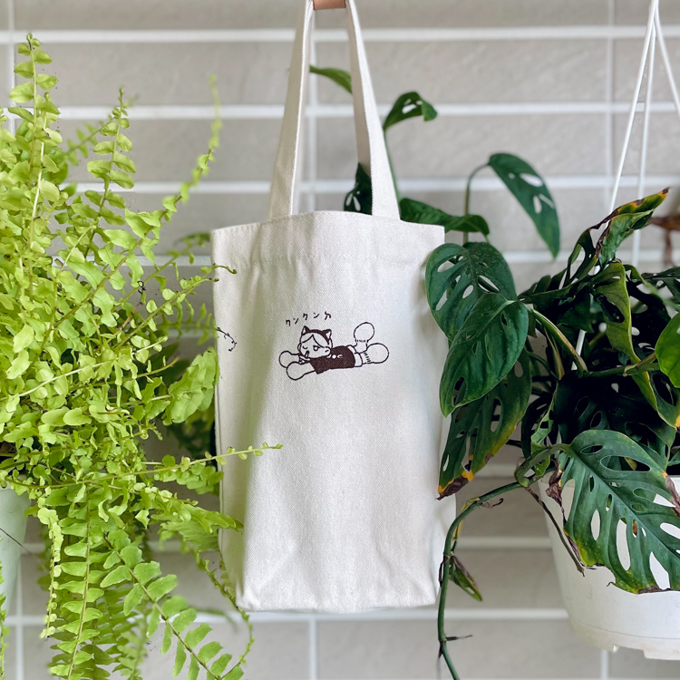 Hoi ホーイ｜絕版｜手工絹印胖胖杯飲料袋｜睏睏ㄉ｜白