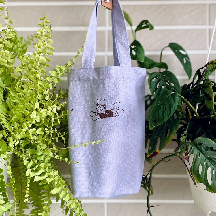 Hoi ホーイ｜絕版｜手工絹印胖胖杯飲料袋｜睏睏ㄉ｜紫