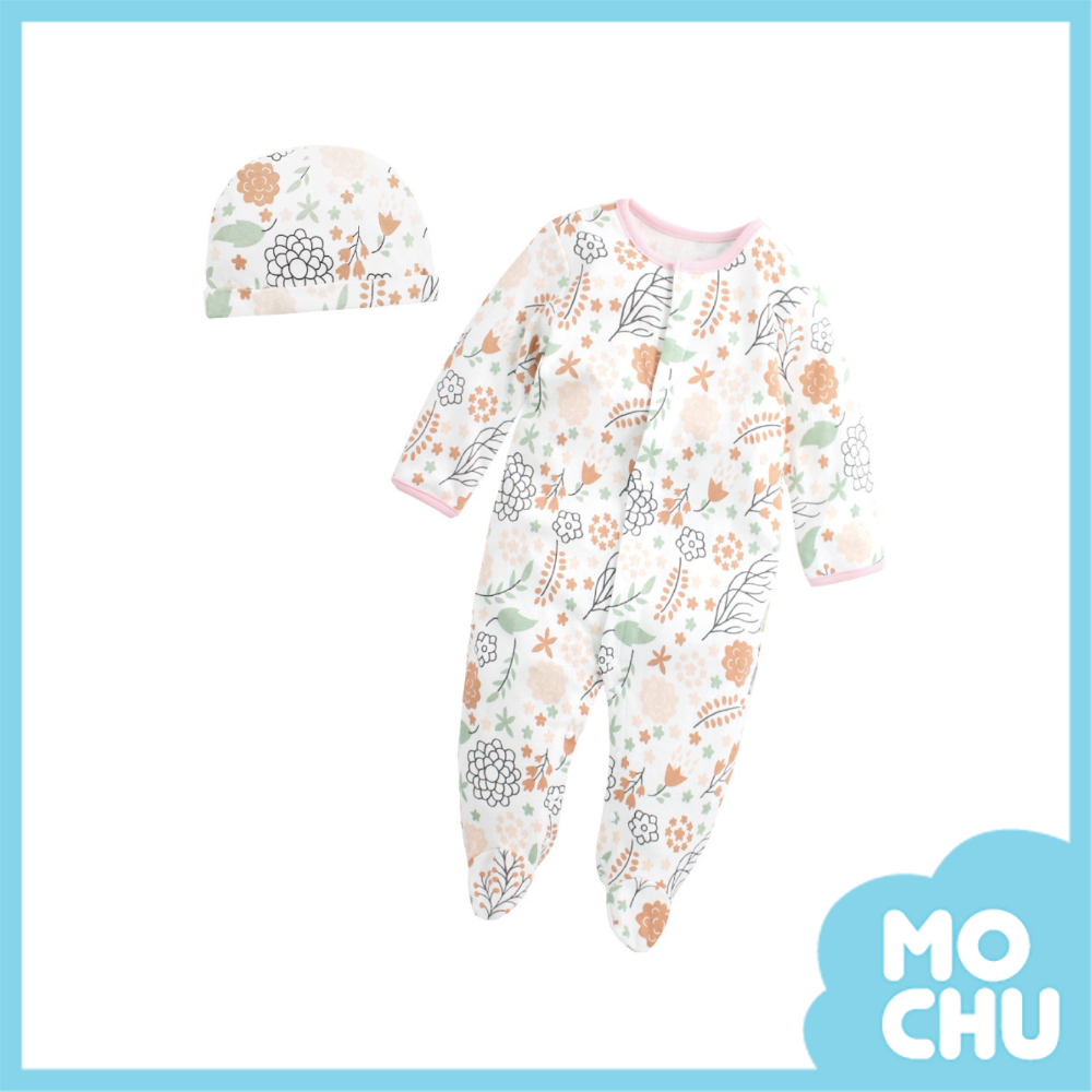 淡雅小花長袖連身衣＋帽(包腳款)