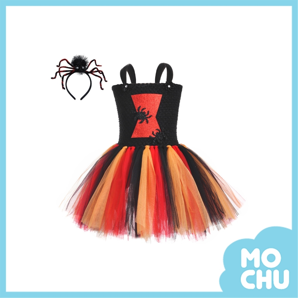 (XL現貨)橘色蜘蛛魔女紗裙套裝