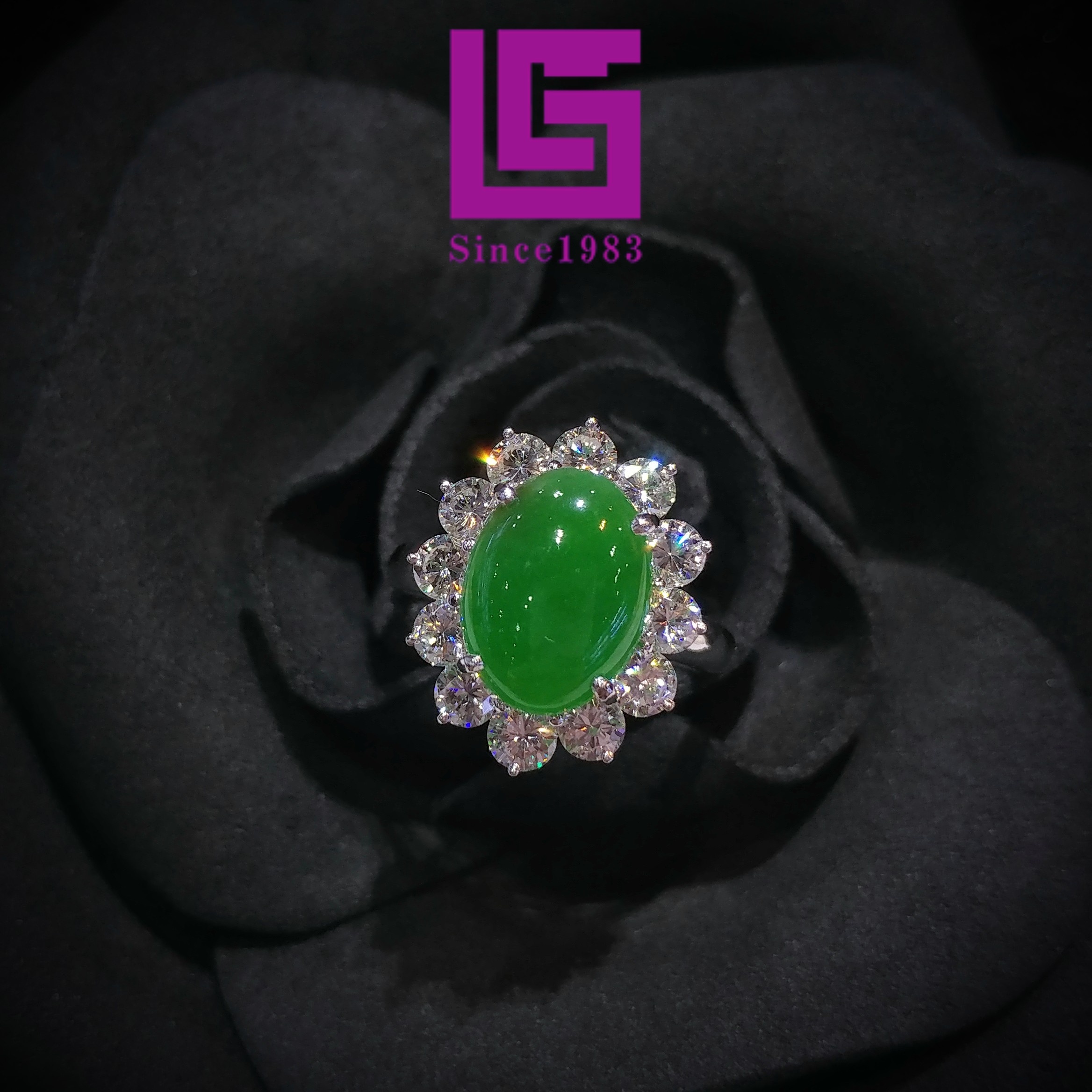 White Gold Jade and 1.65ct Diamond Ring